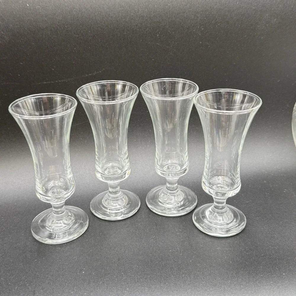 4 Vintage Footed Cordial Aperitif Shot Glasses Unmarked 4.25